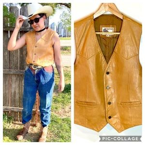 Vintage Silton smooth tan leather unisex button up vest
